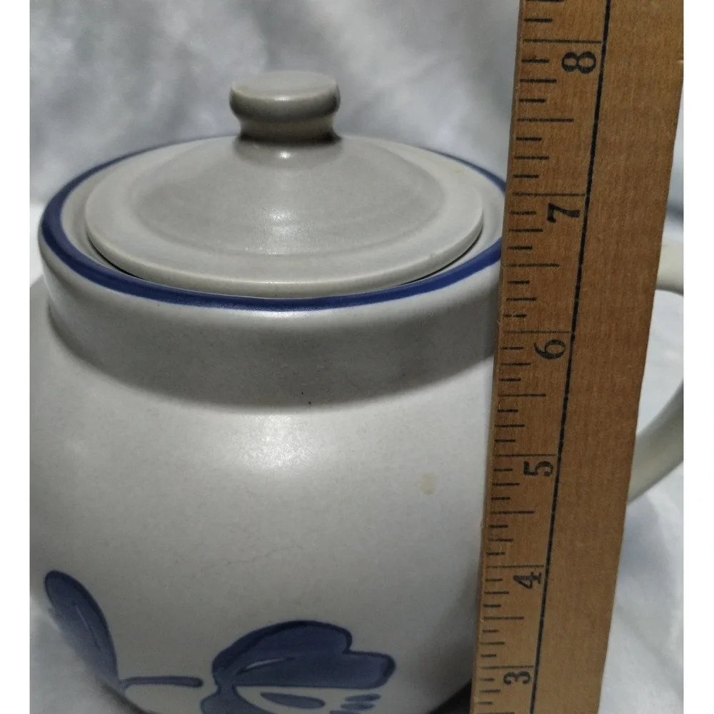 Pfaltzgraff Yorktowne Bean Pot Crock w‎ Lid Blue Floral USA Stoneware